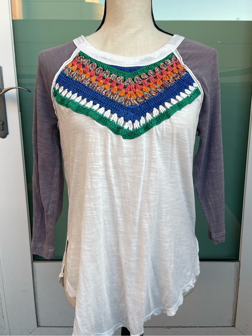 Free People Multicolored Crochet 3/4 Sleeve Top Size XS